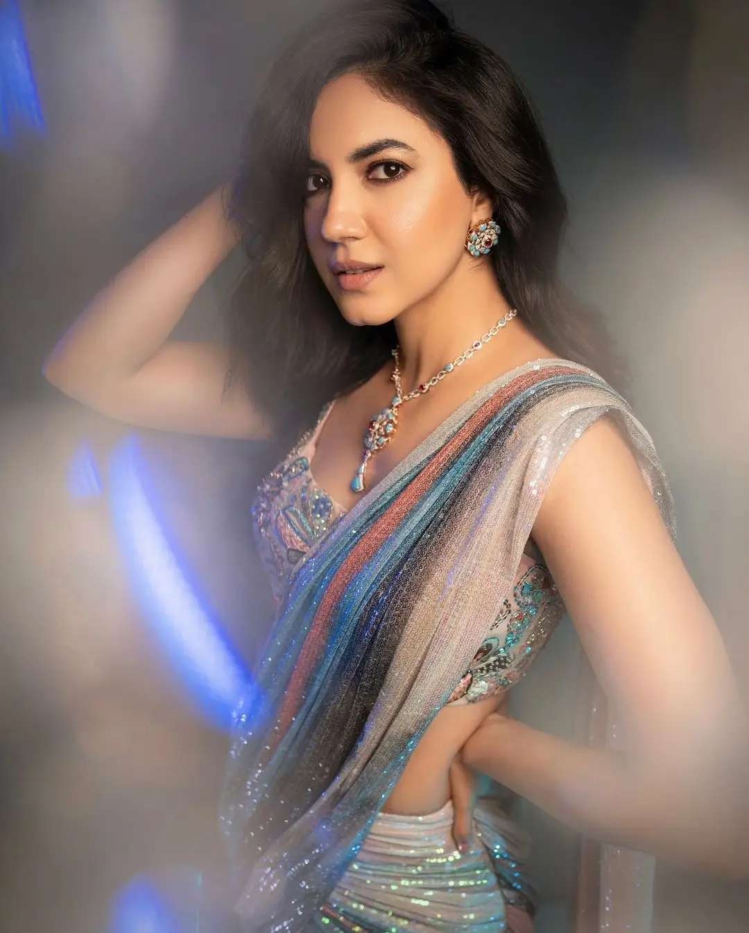 Ritu Varma Stills in Blue Saree Sleeveless Blouse